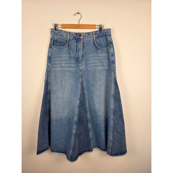 ME+EM Dresses & Skirts - ME+EM Denim Jean Maxi Skirt Blue A Line Distressed Raw Hem Size 8